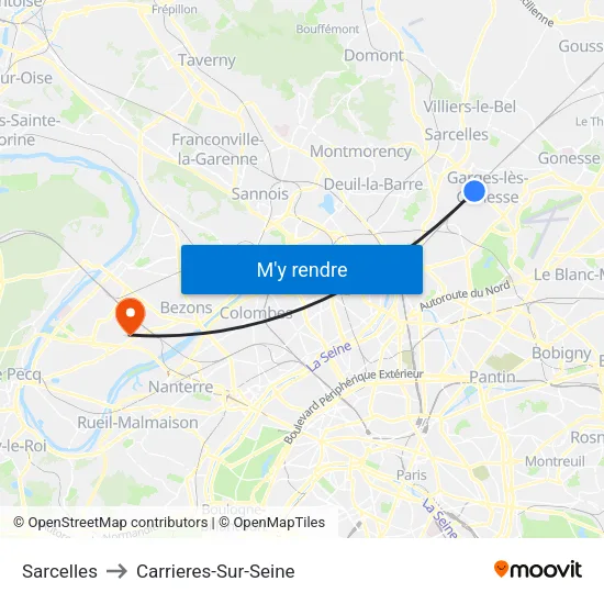 Sarcelles to Carrieres-Sur-Seine map