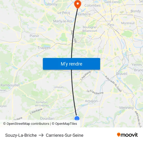 Souzy-La-Briche to Carrieres-Sur-Seine map