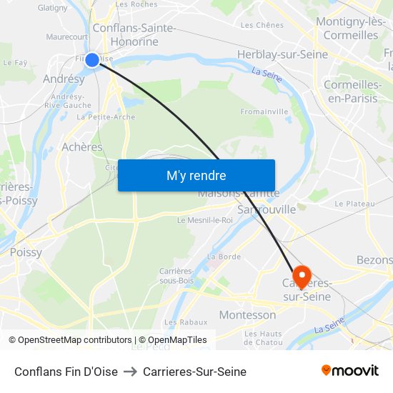 Conflans Fin D'Oise to Carrieres-Sur-Seine map