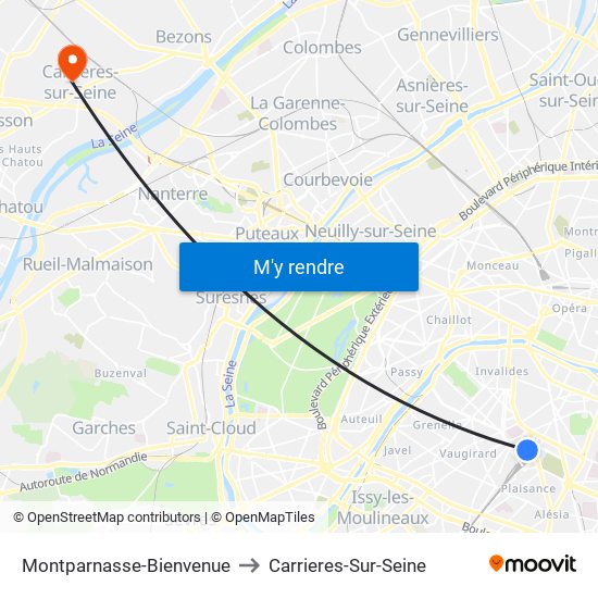 Montparnasse-Bienvenue to Carrieres-Sur-Seine map