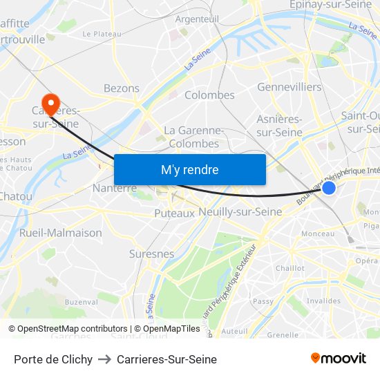 Porte de Clichy to Carrieres-Sur-Seine map