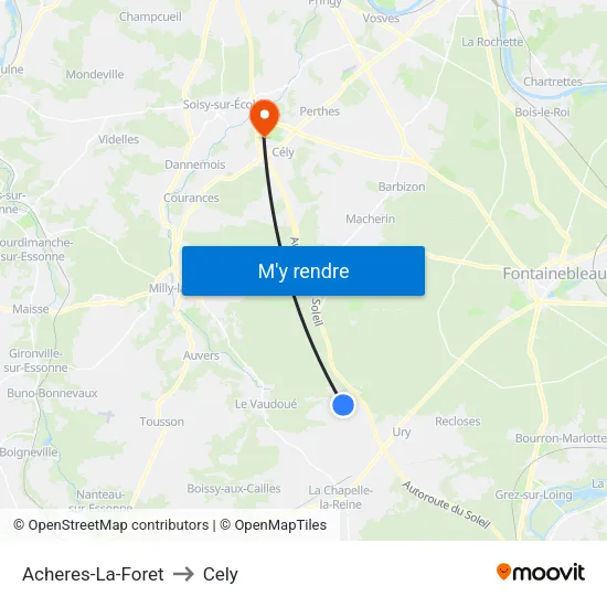 Acheres-La-Foret to Cely map
