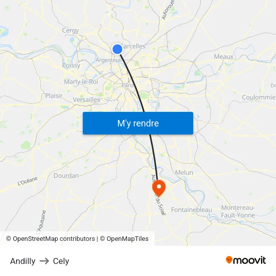 Andilly to Cely map