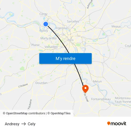 Andresy to Cely map