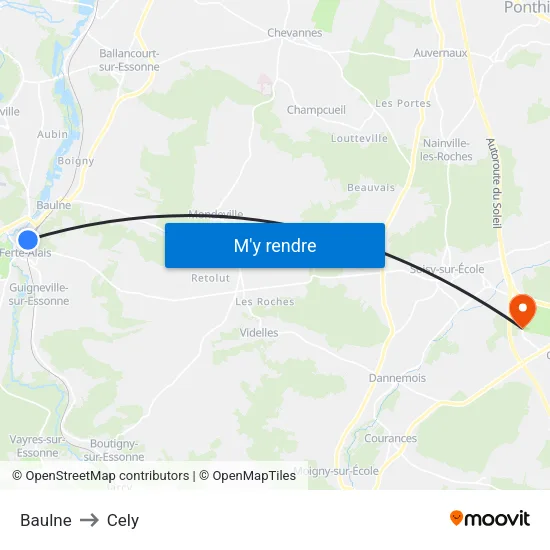 Baulne to Cely map