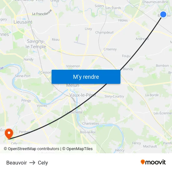 Beauvoir to Cely map