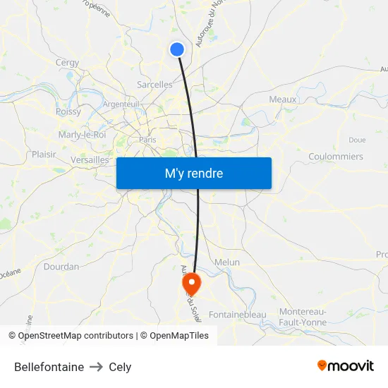 Bellefontaine to Cely map