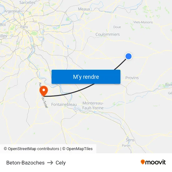 Beton-Bazoches to Cely map