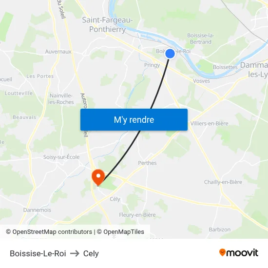 Boissise-Le-Roi to Cely map