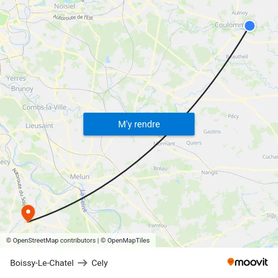 Boissy-Le-Chatel to Cely map