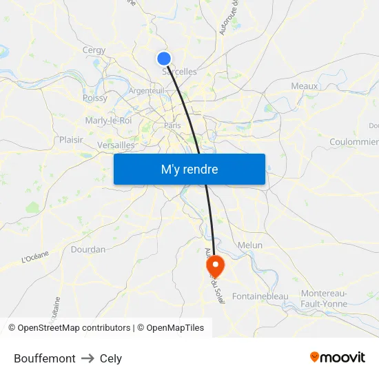 Bouffemont to Cely map