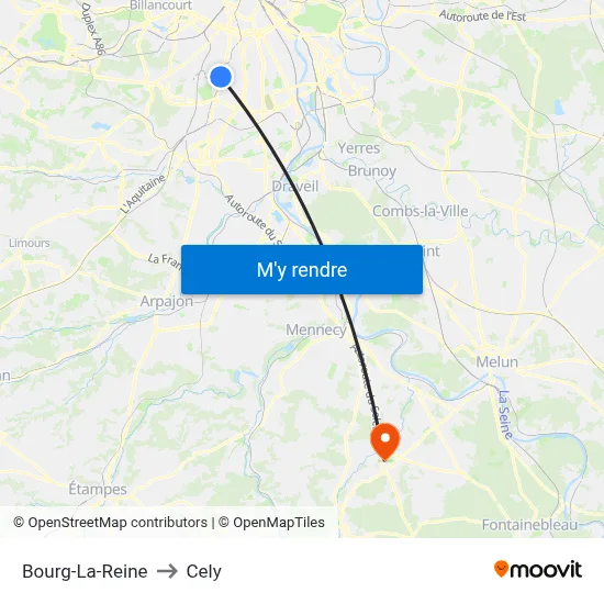 Bourg-La-Reine to Cely map