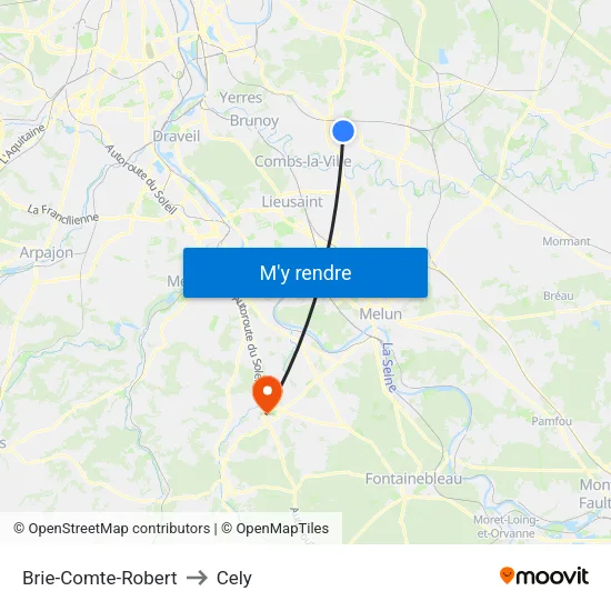 Brie-Comte-Robert to Cely map