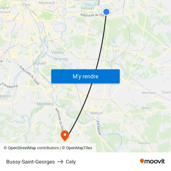 Bussy-Saint-Georges to Cely map