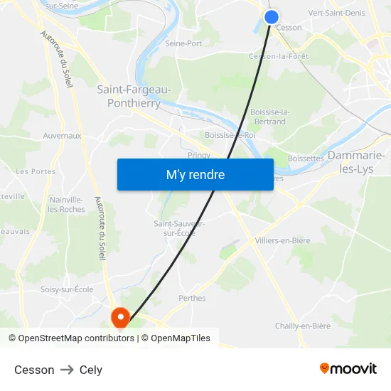 Cesson to Cely map