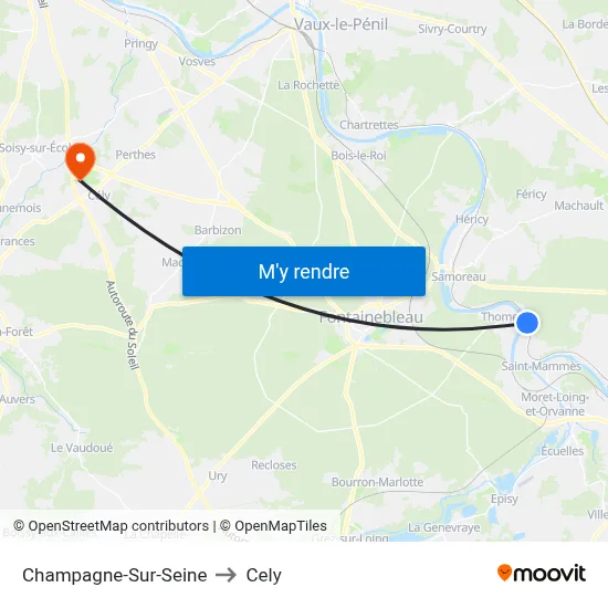 Champagne-Sur-Seine to Cely map