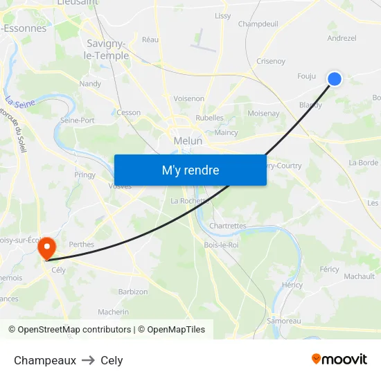 Champeaux to Cely map