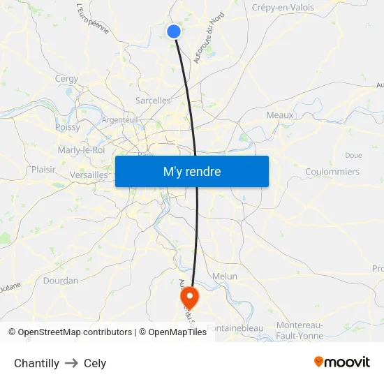 Chantilly to Cely map