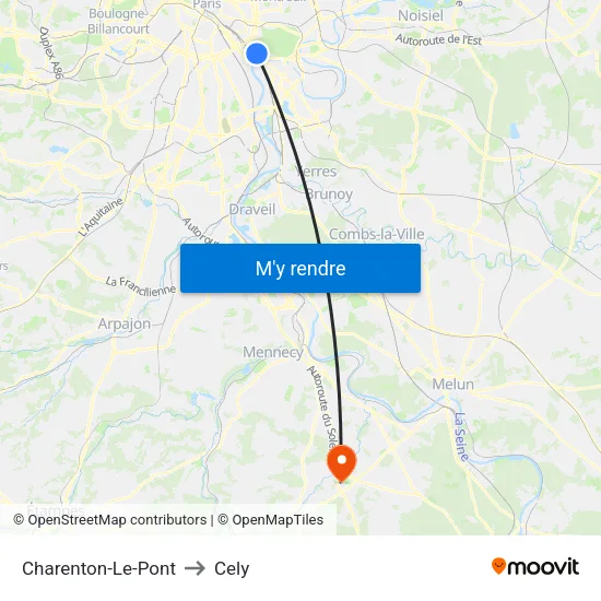 Charenton-Le-Pont to Cely map