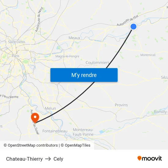 Chateau-Thierry to Cely map