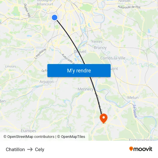 Chatillon to Cely map