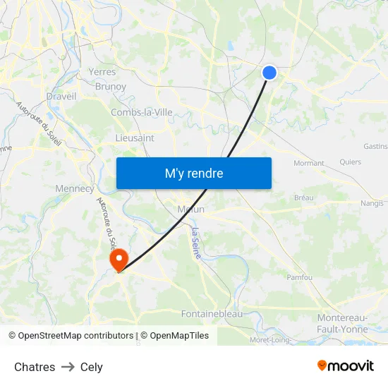 Chatres to Cely map