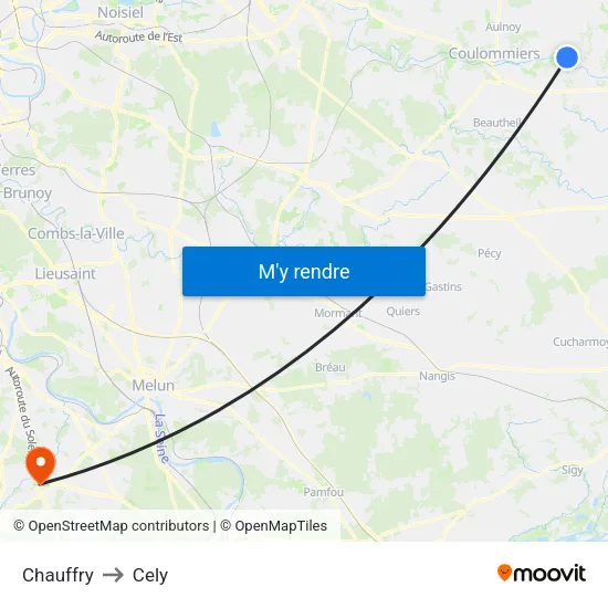 Chauffry to Cely map