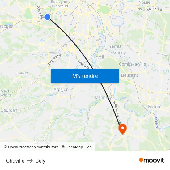 Chaville to Cely map