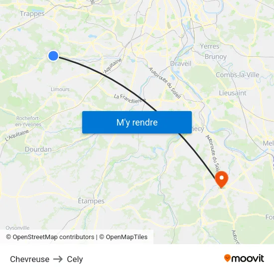 Chevreuse to Cely map