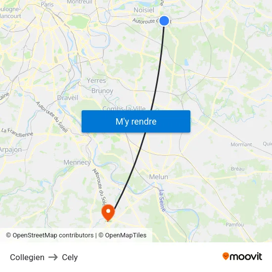 Collegien to Cely map