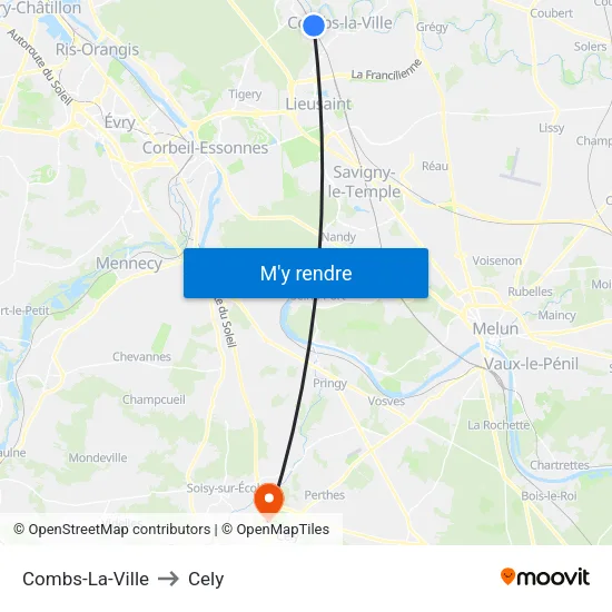 Combs-La-Ville to Cely map