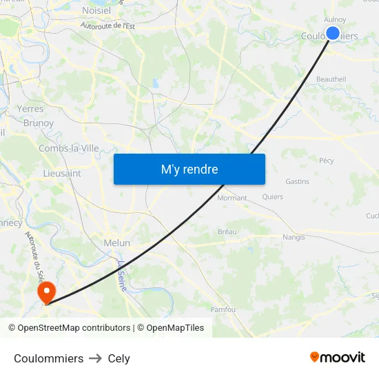 Coulommiers to Cely map