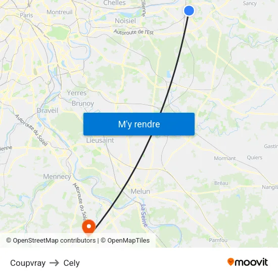 Coupvray to Cely map