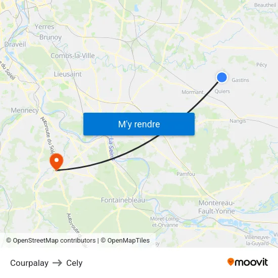 Courpalay to Cely map