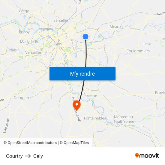 Courtry to Cely map