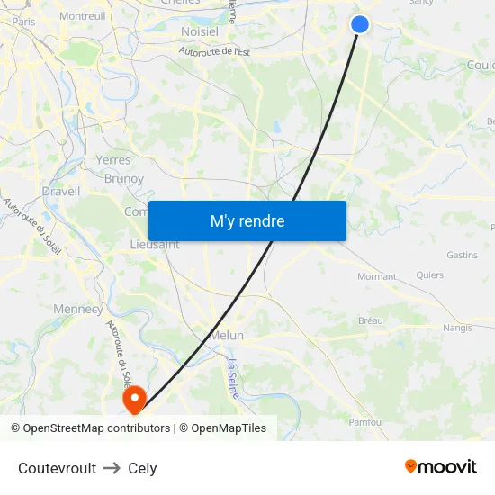 Coutevroult to Cely map