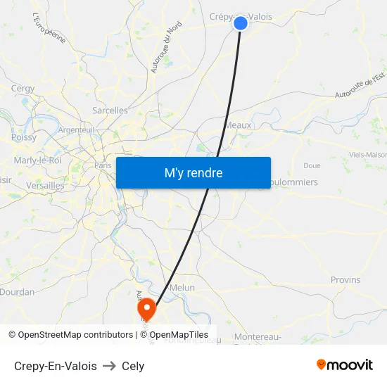 Crepy-En-Valois to Cely map