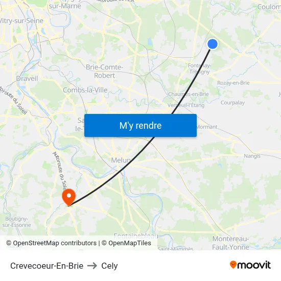 Crevecoeur-En-Brie to Cely map