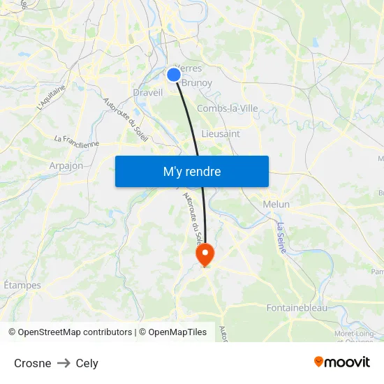 Crosne to Cely map