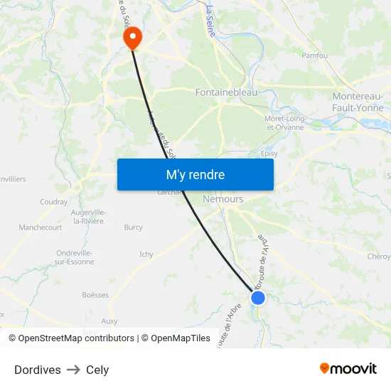 Dordives to Cely map