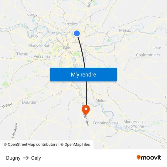 Dugny to Cely map