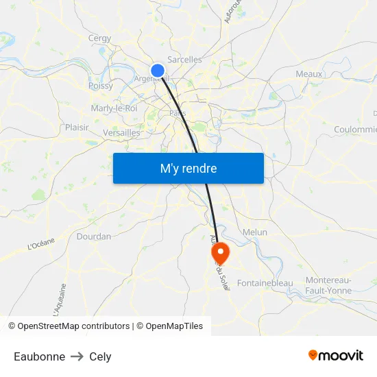Eaubonne to Cely map