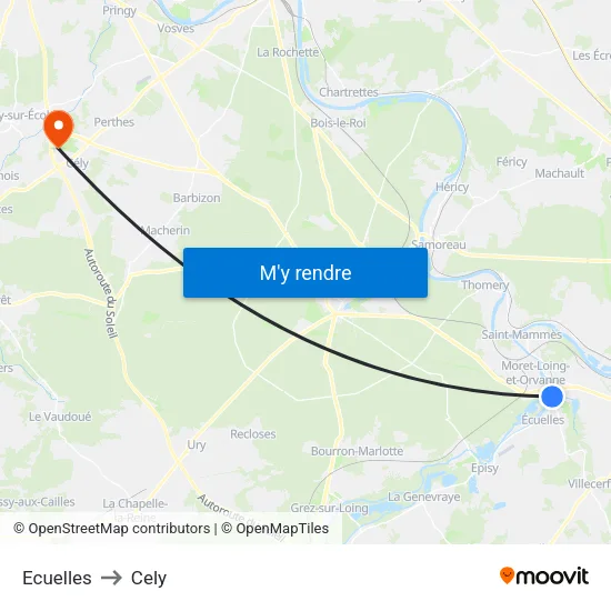 Ecuelles to Cely map