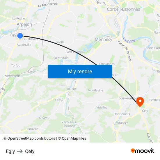 Egly to Cely map