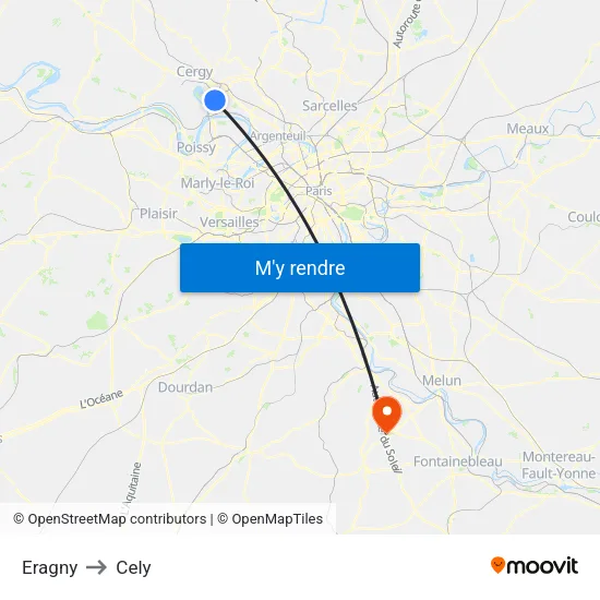 Eragny to Cely map