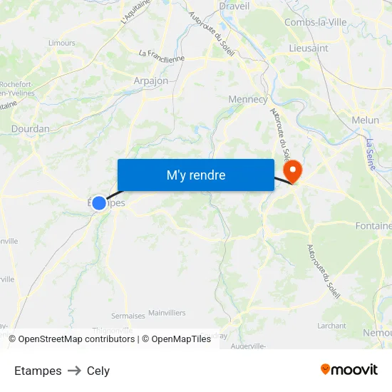 Etampes to Cely map