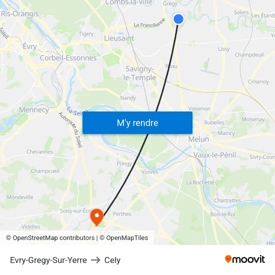 Evry-Gregy-Sur-Yerre to Cely map