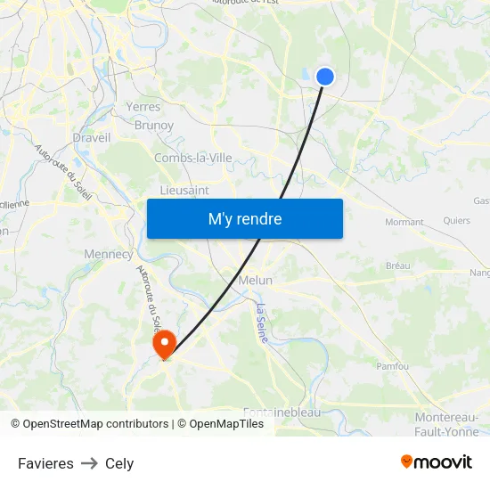Favieres to Cely map