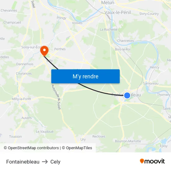 Fontainebleau to Cely map