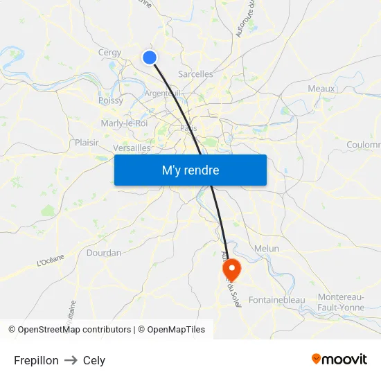Frepillon to Cely map